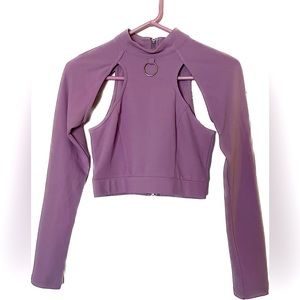 Lavender lilac purple long sleeve top with cut outs and back zipper